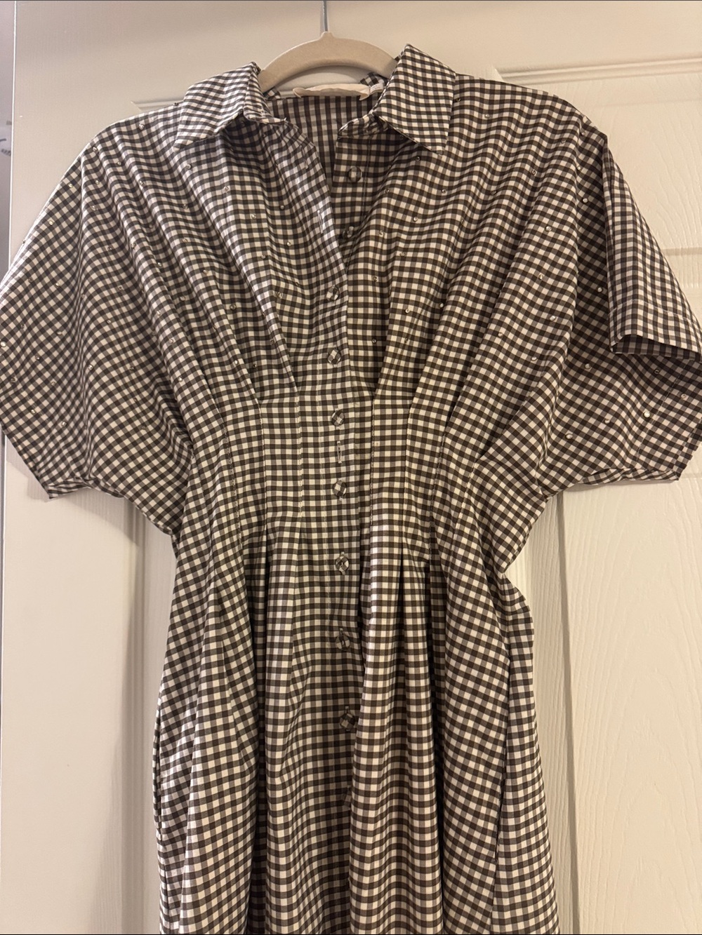 Button-Front Gingham Maxi Dress in Black & White - Picture 4 of 6